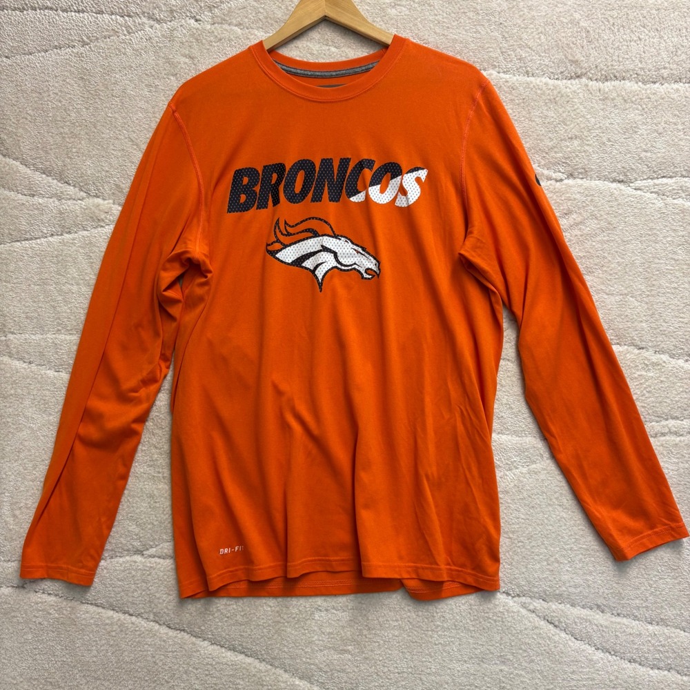 Nike Denver Broncos NFL Dri-FIT Training Long Sleeve Shirt Men's Large Orange